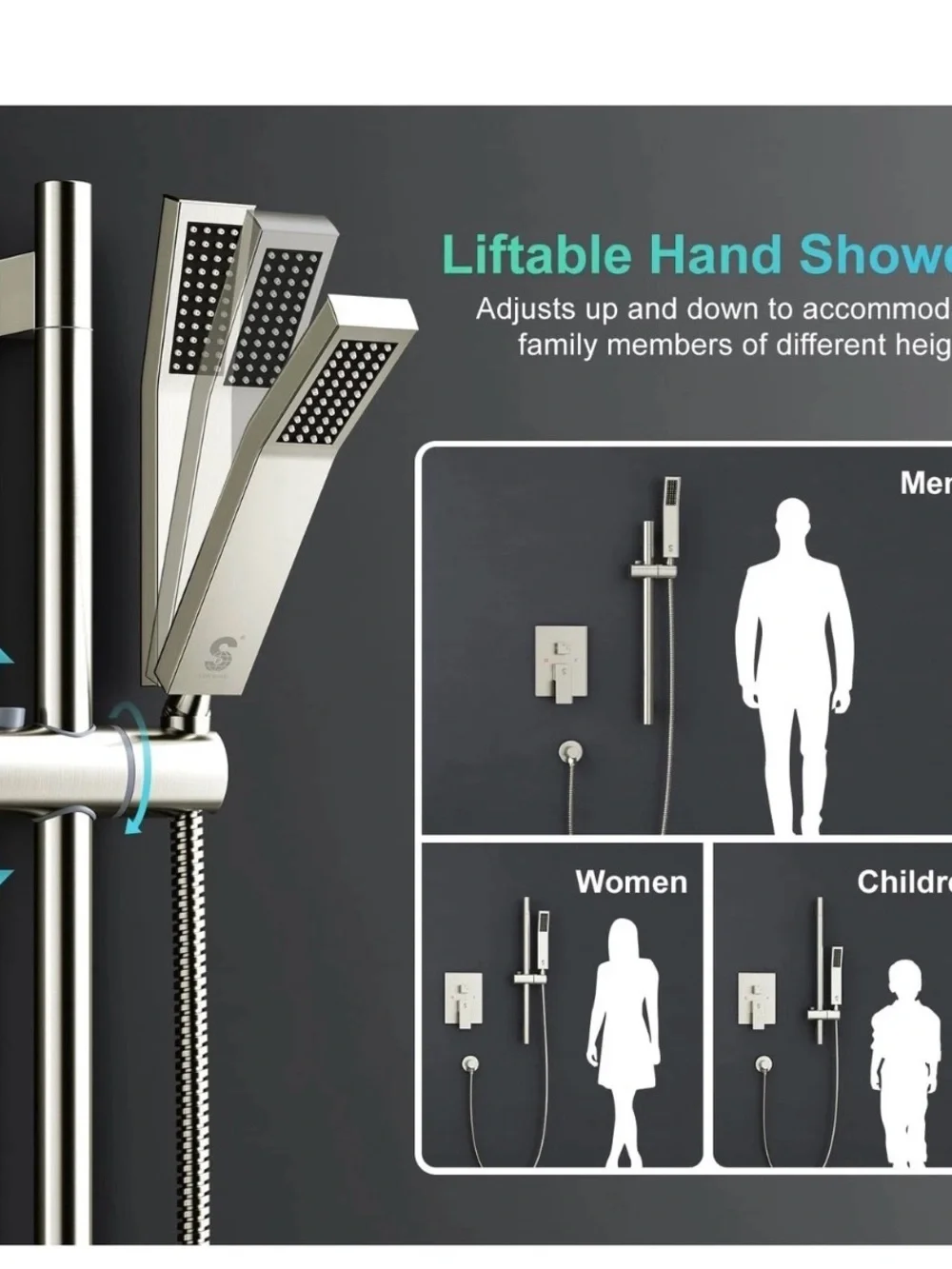 SR SUN RISE 12 Inch Square Shower System, Rain Shower Head and Slide Bar Hand...